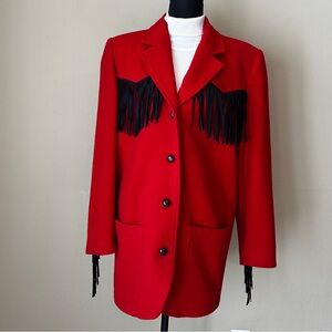 1980s Vintage Western Fringe Coat Red | Cowgirl Statement Jacket Sz 8